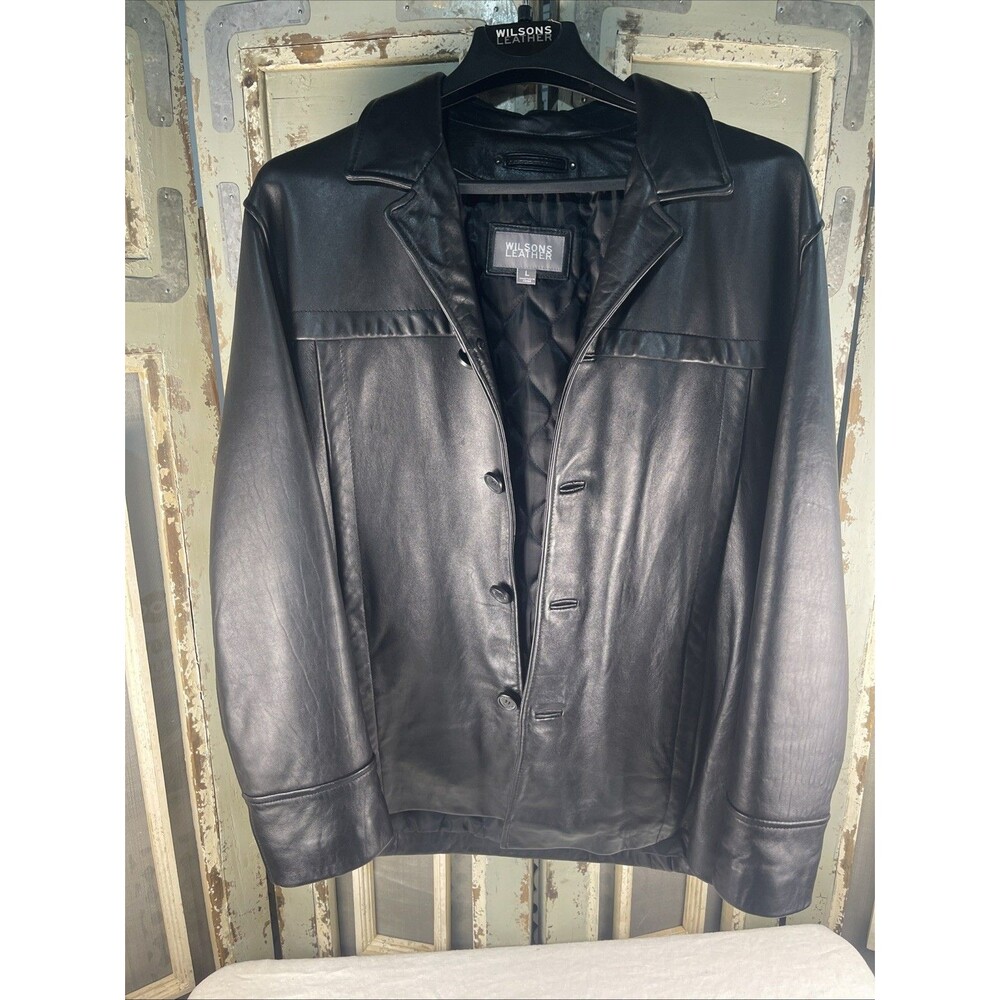 Wilsons Men's Vintage Black Leather Jacket with Quilted Lining, Large - Picture 2 of 14
